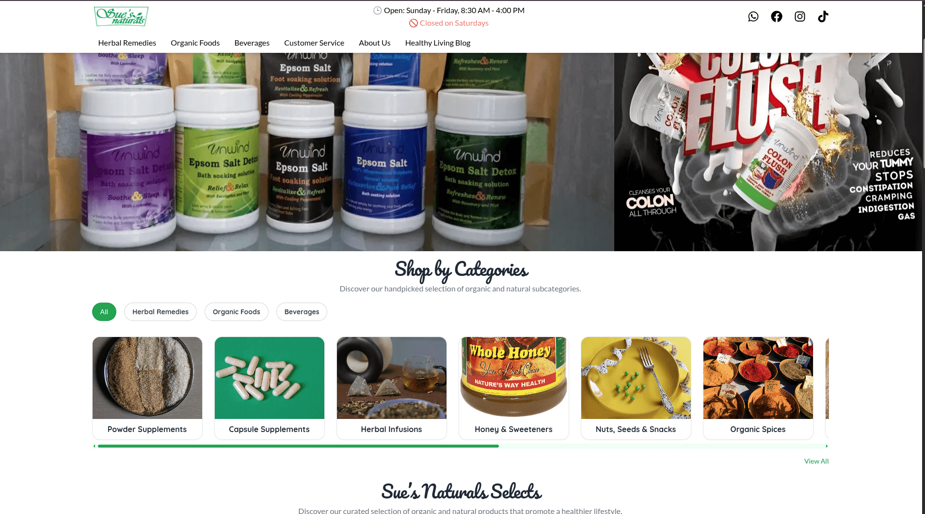 Sue's Naturals E-commerce
